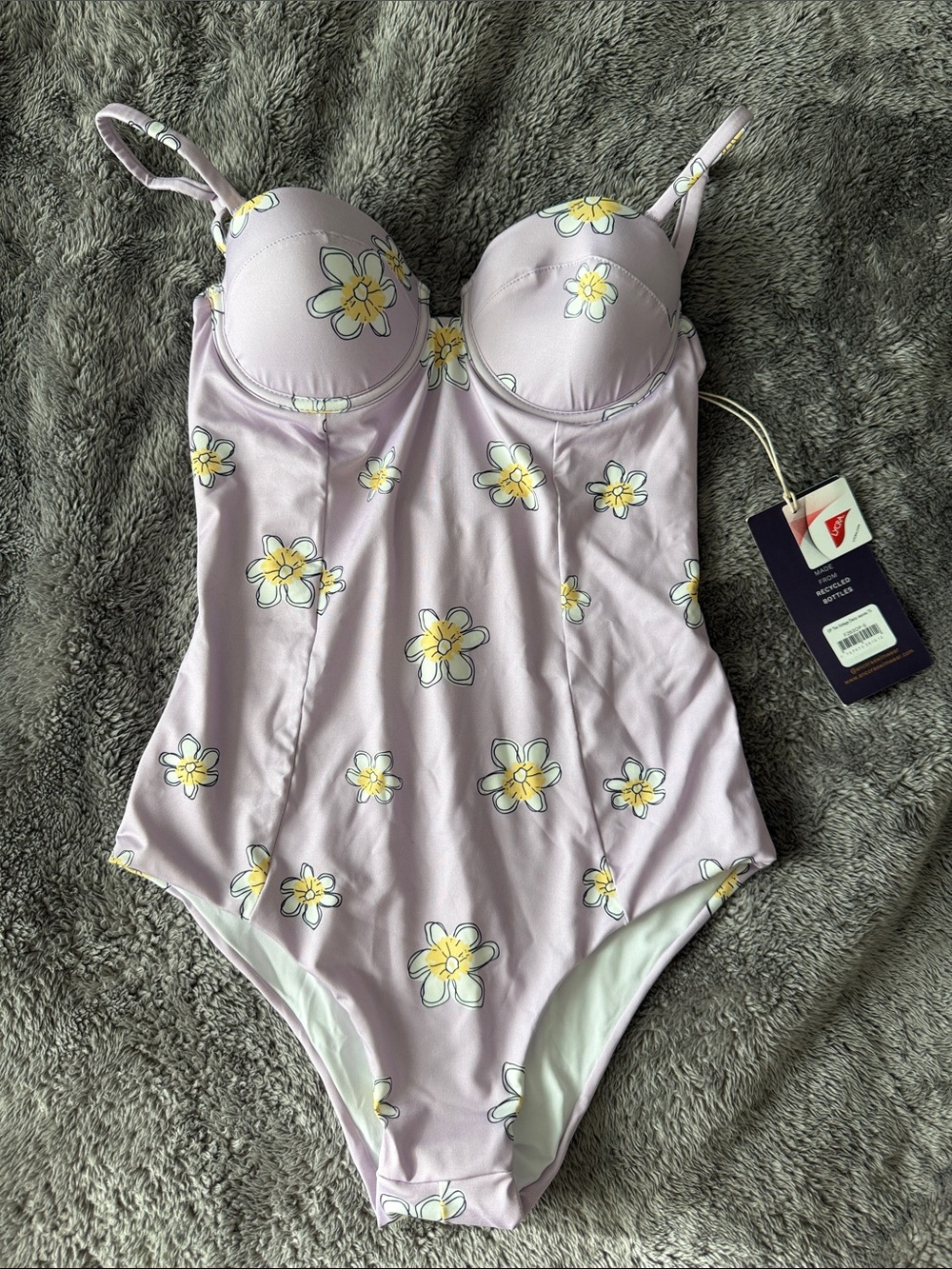 One-Piece Swimsuit in Light Lavender with Floral Print